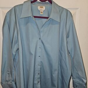 Talbots Petites Plus Size 24w Collared Cotton Button Down Blouse - Wrinkle Resis